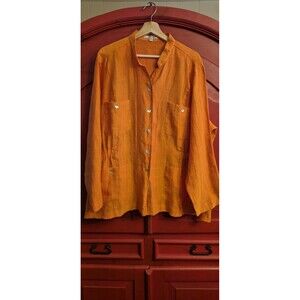 TravelSmith 3X Womens Linen Blend 4 Pockets Roll-Tab Sleeve Shirt Orange EUC